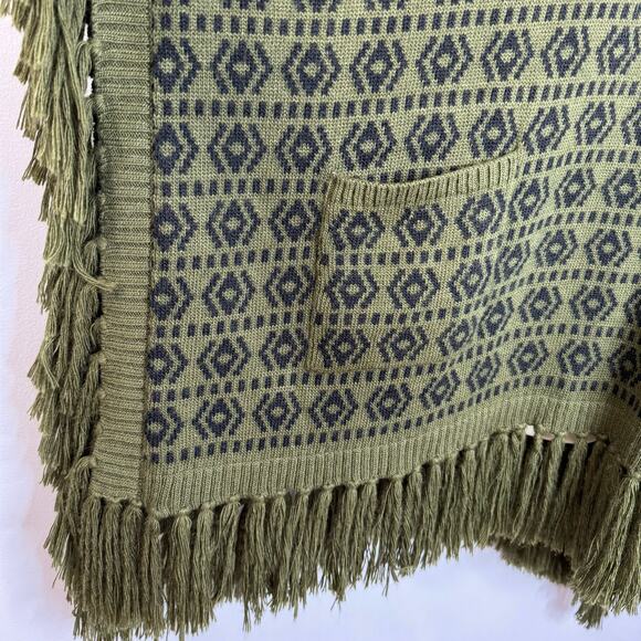 Carolina K Women's Alpaca Blend Lulu Poncho Green Print Fringe Boho One Size - Picture 4 of 11